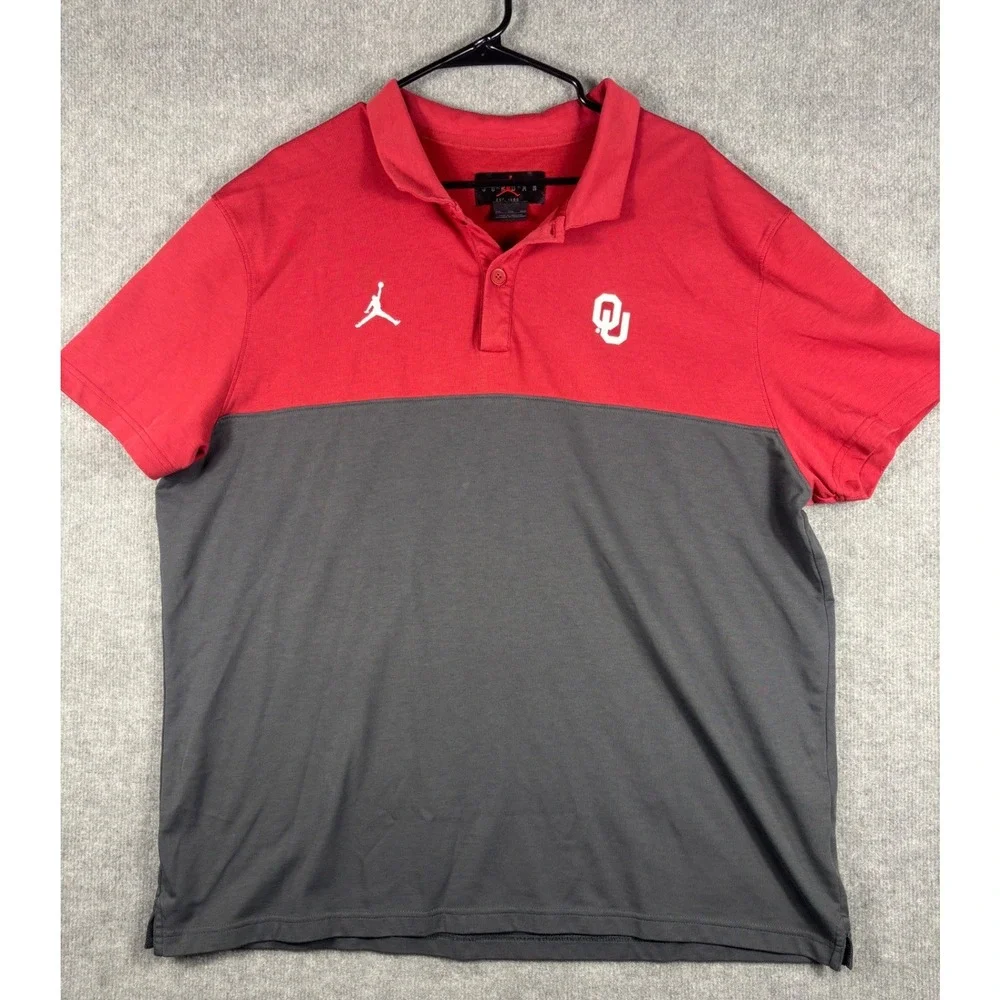 Jordan Oklahoma‎ Sooners Polo Colorblock Jumpman Logo Mens XXL Red Grey